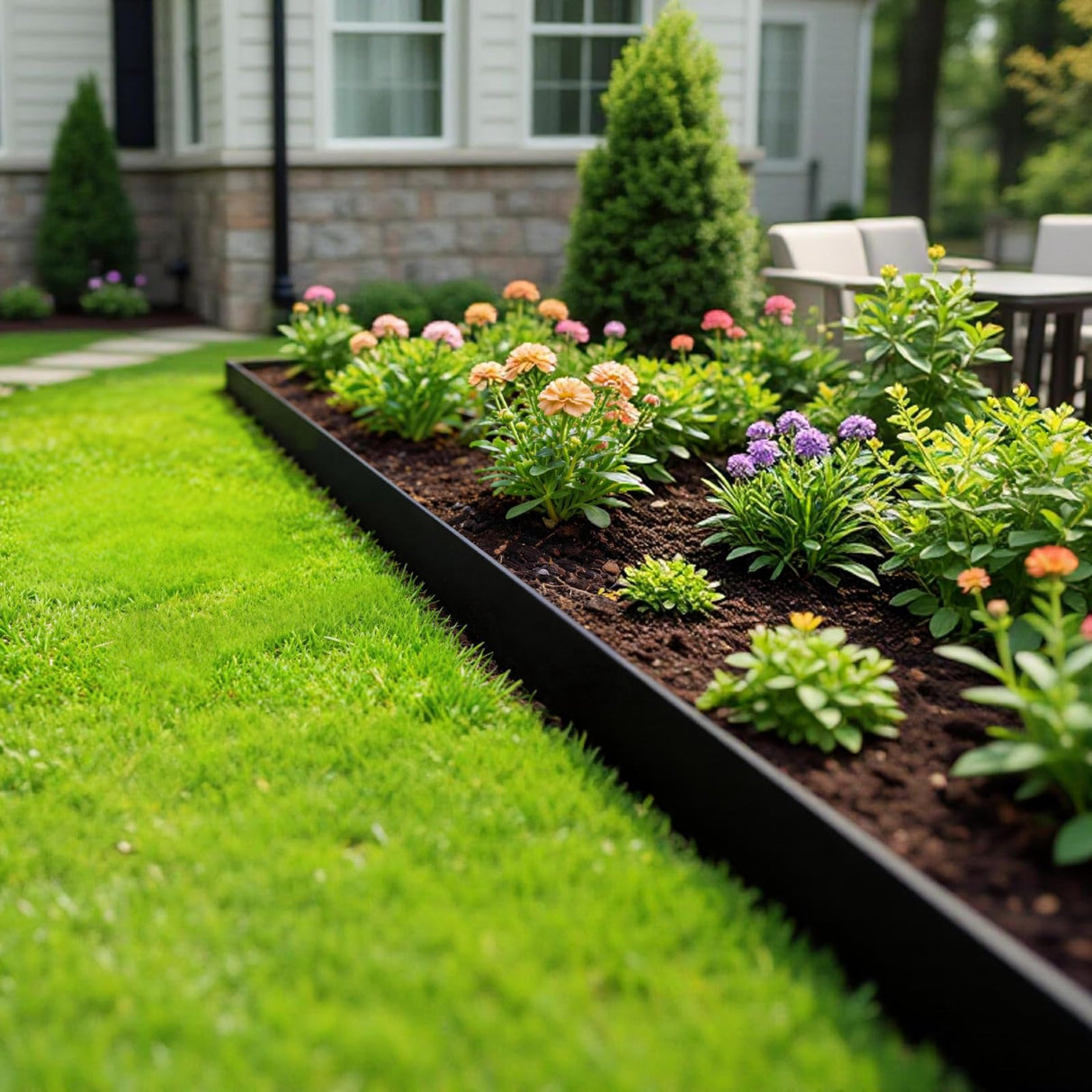 4in x 50ft No Dig Landscape Edging, Garden Edging Border with 75 Spikes, Hammer & Gloves, Tool-Free HDPE Lawn Edging Kit for Garden Yard Flower Beds Pathway Landscaping Project