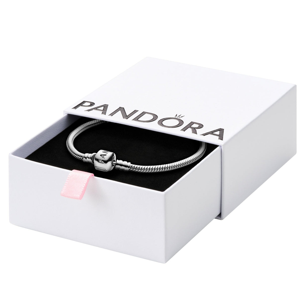 PANDORA Moments Barrel Clasp Snake Chain Bracelet - Silver Bracelet for Women - Sterling Silver - with Gift Box - 7.5"