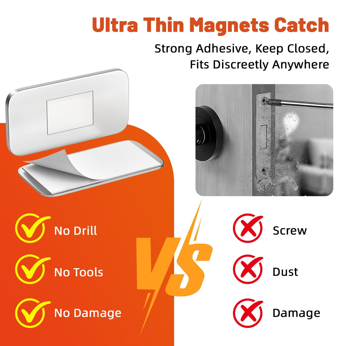 Jiayi No Drill Cabinet Door Magnet for Closure, 12 Pack Magnetic Drawer Closure with Ultra Thin Adhesive Catch, Door Magnetic Catches for Kitchen, Pantry, Keep Cabinets Closed Securely, Easy Install