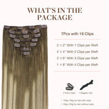 GOO GOO Clip in Hair Extensions Real Human Hair, Remy Human Hair Extensions Clip ins for Women, Natural Human Hair, 18inch 120g 7Pcs, 3/8/613 Balayage Walnut Brown to Ash Brown and Bleach Blonde