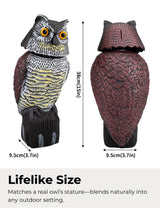 Pestvanish Garden Fake Owl Sculpture with 360° Rotating Head, Waterproof Moving Garden Owl, Outdoor Statue for Yard Patio Balcony Roof Barn Driveway