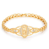Gold Catholic Bracelet for Women-14k Gold Plated Bracelet,Hypoallergenic Non Tarnish Trendy Jewelry,Dainty Stainless Steel Cubic Zirconia Religious Baptism Virgin Mary Bracelets Gifts for Mom