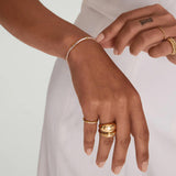 NOKMIT Two-Tone Stackable Bangle for Women High Polished Thin Interlocking Stainless Steel Bracelets Classic Plain Non-Tarnish Gold&Silver Mixed Metal 1PC/3PCS (1pc, 8.0inch)