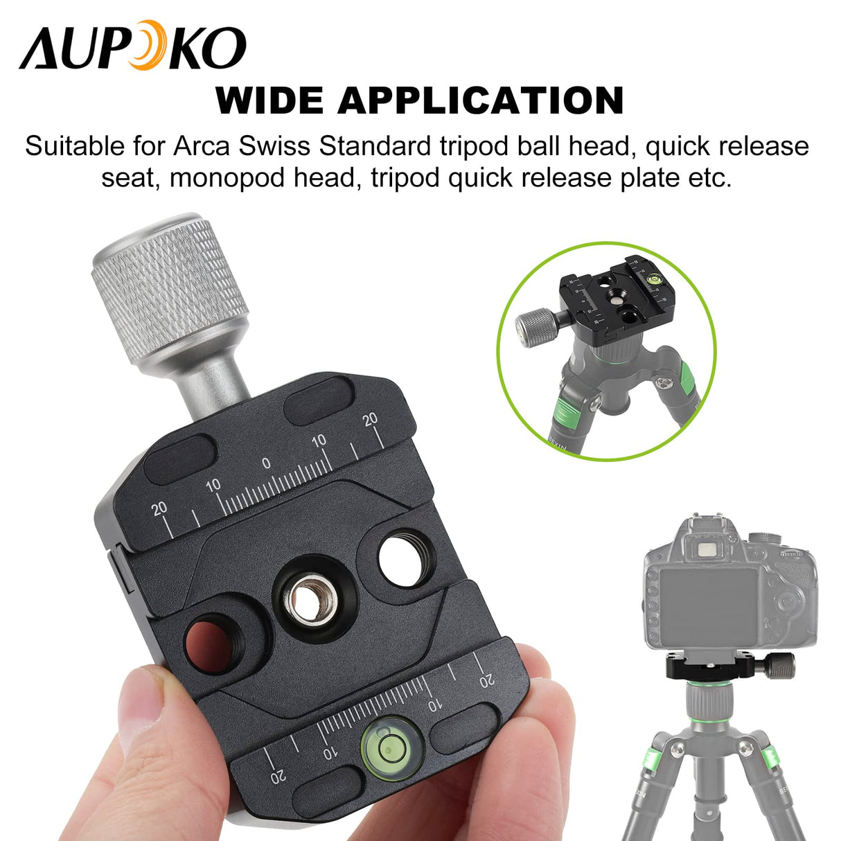 Aupoko QR-50N Plate Compatible with Arca Swiss, 50mm Universal Quick Release Plate Aluminum Alloy Clamp Adapter, 1/4" to 3/8" Compatible with Arca Swiss Ball Head