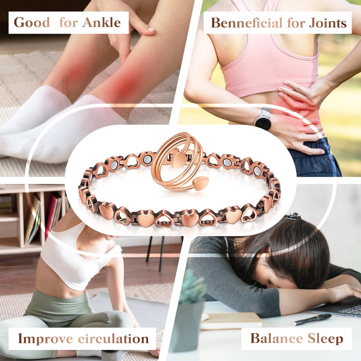 Copper Anklet for Women Magnetic Copper Ankle & Lymphatic Drainage Ring with 3500 Gauss Magnets 100% Solid Pure Copper Jewelry Gift with Adjustment Tool