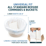 Lunderg Commode Liners with Absorbent Pads - Value Pack Medical Grade 50 Count Universal Fit - Disposable Bedside Commode Liners & Pads for Adult Chairs, Portable Potty Buckets & Camping Toilet Bags