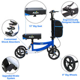 Aojin Knee Scooter, 300lbs Capacity, 13" Big PU Seat, All Terrain Foldable Knee Scooter Walker with Bag for Foot Injuries Compact Crutches Alternative (Blue)