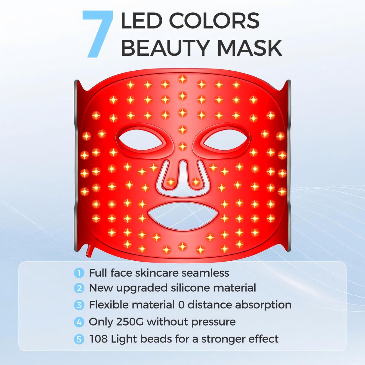 EVFOFO Led Face Mask Light Therapy, Red Light Therapy for Face, 7-1 Colors LED Facial Skin Care Mask, Black