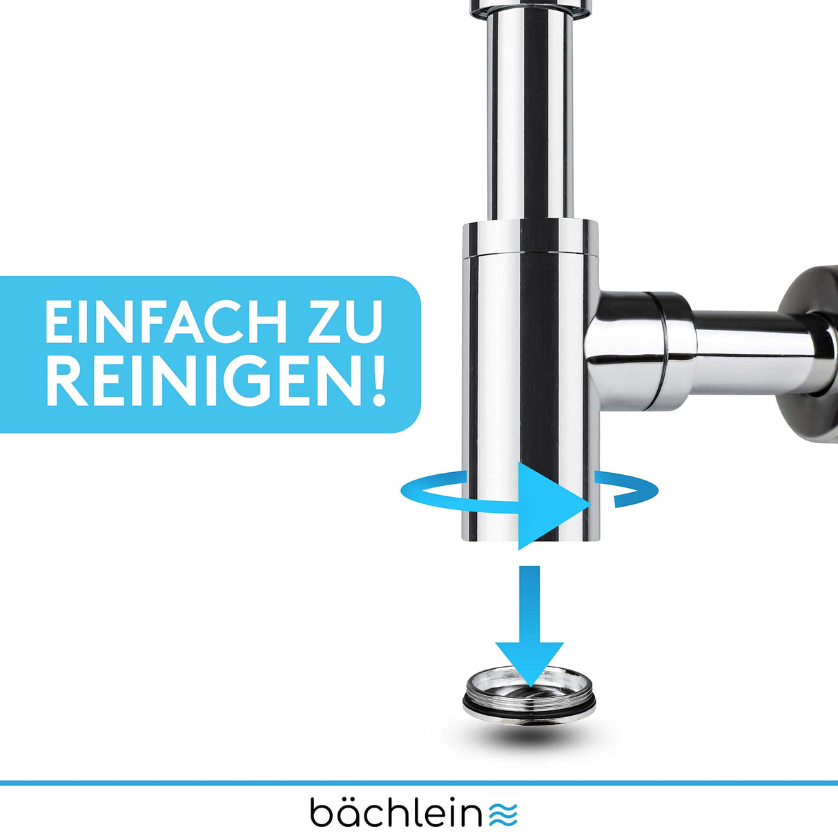 Bächlein Design Siphon Universal für Waschbecken & Waschtisch - Abflussgarnitur passgenau - Geruchsverschluss mit Reinigungsöffnung + Einbauanleitung - Designsiphon Ablaufgarnitur Röhrensiphon…