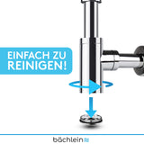 Bächlein Design Siphon Universal für Waschbecken & Waschtisch - Abflussgarnitur passgenau - Geruchsverschluss mit Reinigungsöffnung + Einbauanleitung - Designsiphon Ablaufgarnitur Röhrensiphon…