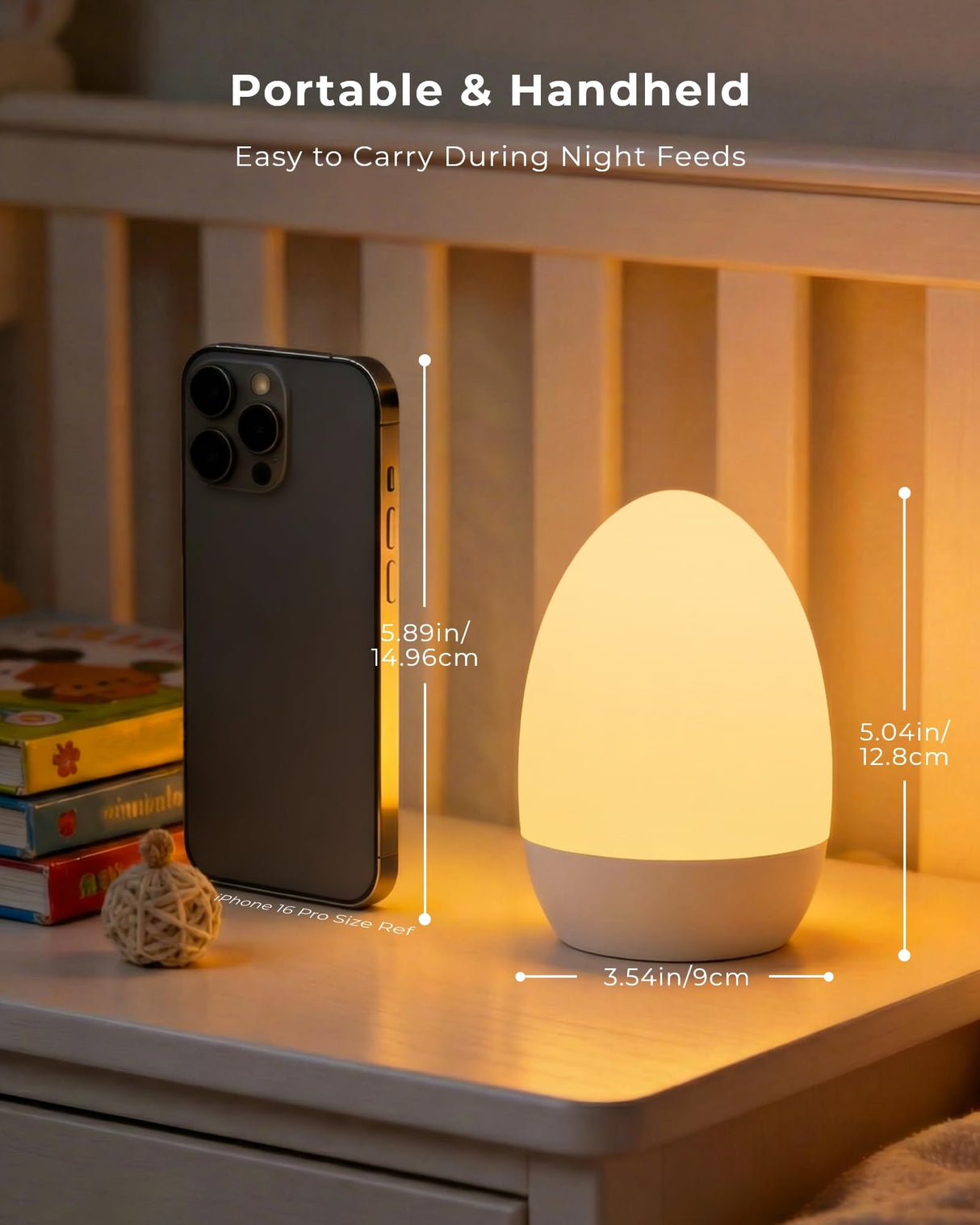 FULNIX Egg Light for Nursery, Eye-Caring Touch Control Rechargeable Baby Night Light with 17 Color Modes, Dimmable Night Feeding Egg Light for New Parents & Kids Bedroom
