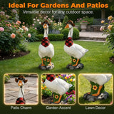 Premium Adjustable Large Porch Goose Statue – 14 Inch Realistic Hollow Plastic Garden Goose with Removable Cowboy Hat & Bandana, Stone Base with Sand-Fillable Design for Outdoor Stability (White)