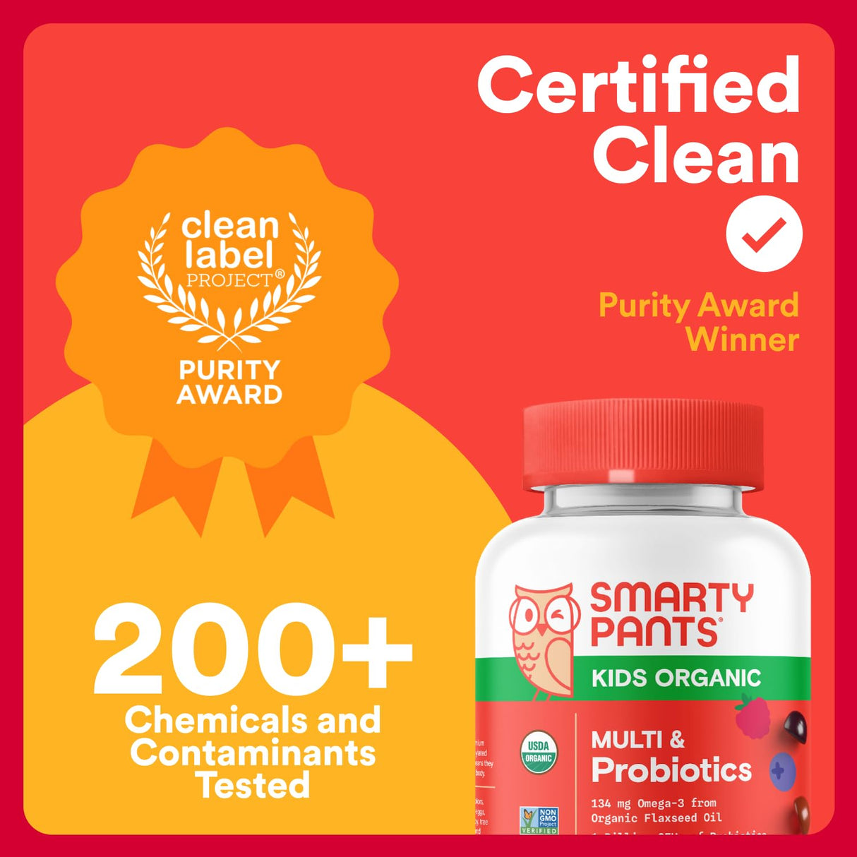 SmartyPants Organic Kids Multivitamin Gummies: Probiotics, Omega 3 (ALA), Vitamin D3, C, Vitamin B12, B6, A, K & Zinc for Immune Support, Biotin, Three Fruit Flavors, 120 Count (30 Day Supply)