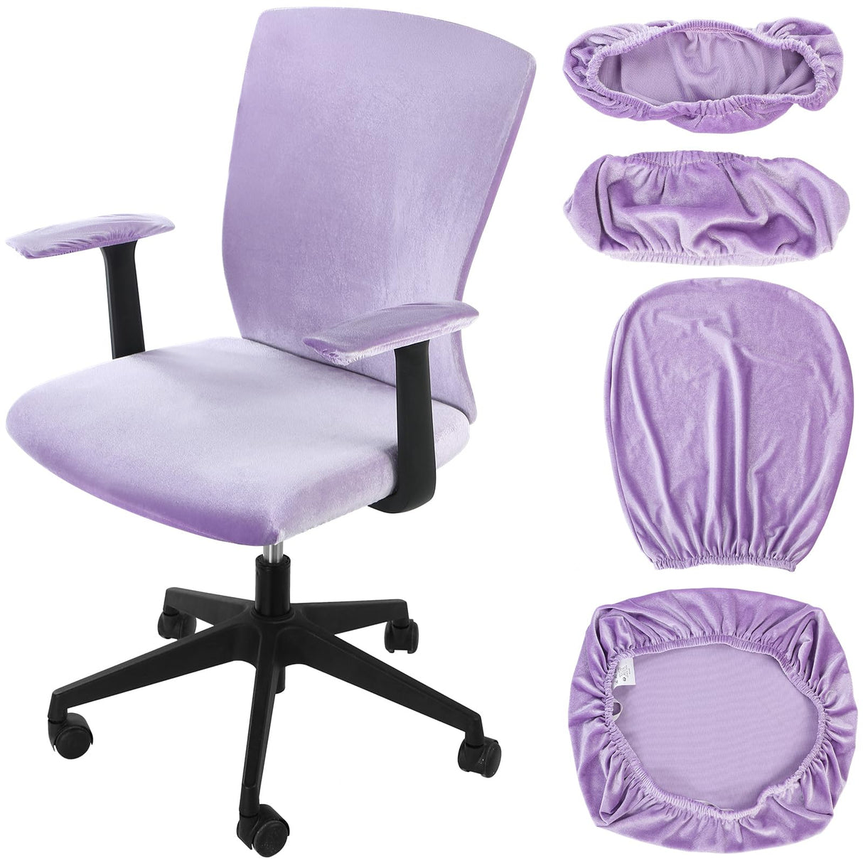 Tallew 4 Pcs Office Chair Covers Set Computer Universal Protective Stretchable Chair Seat Covers Desk Armrest Slipcovers Pads Office Cushion Backrest for Rotating(Purple)