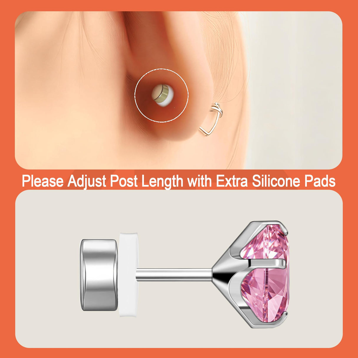 GUIJUEYE Implant Grade Titanium Rose Cut CZ Earrings for Sensitive Ears