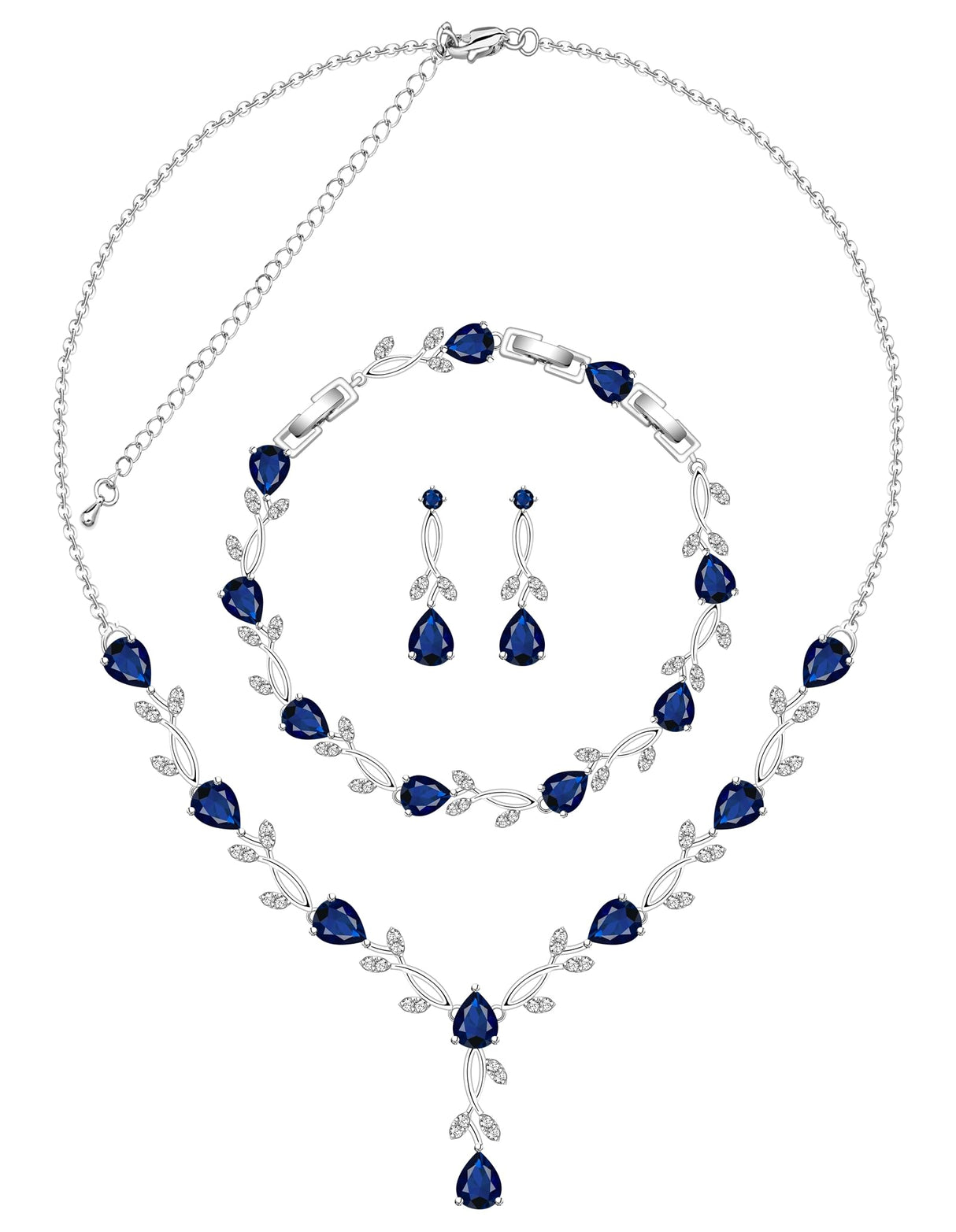 ZCGJWE Blue Sapphire Jewelry Set for Women Party Prom Wedding Necklace Earrings Set Gift for Mother Wife Friend