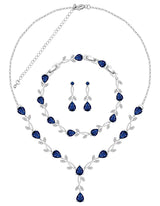 ZCGJWE Blue Sapphire Jewelry Set for Women Party Prom Wedding Necklace Earrings Set Gift for Mother Wife Friend