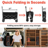 Wagons Carts Foldable,360 lbs Collapsible Wagon with Wheels Foldable Wagon Cart with Flexible Handle,Lightweight Portable Folding Cart for Camping Beach Picinic Grocery Outdoor Sports Shopping(Black)