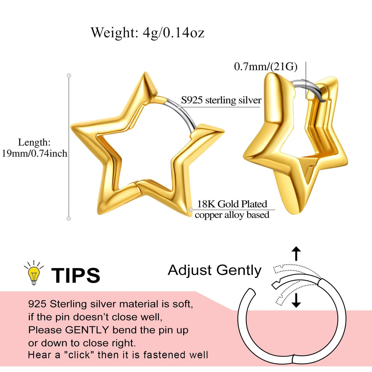 FindChic Star Huggie Earrings for Women, 14K Gold Plated Small Star Hoops