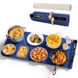 Warming Mat for Food, Fast Heating Electric Food Warmer with 9 Level Temperature and 6 Hours Timer, Extra Large Roll Up Silicone Food Warming Mat, Portable Warming Trays for Buffets Party (Blue)