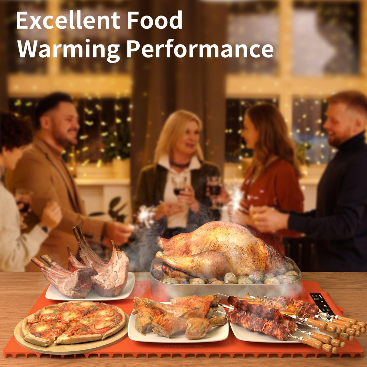 Electric Food Warming Mat: Silicone Food Warmer for Parties Buffet, Portable Fast Heating Pads for Food, Pizza Coffee Tea Heater Meat Defrosting Tray Adjustable Temperature (Orange)