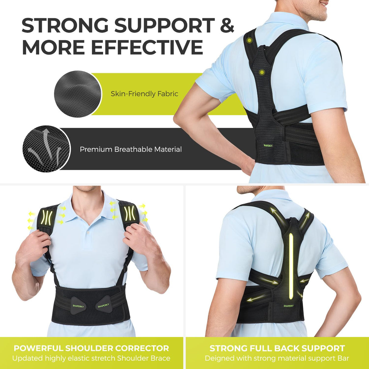 SHAPERKY Posture Corrector for Back Support: Relief Shoulder Lumbar Upper Lower Pain for Hunchback Scoliosis - Adjustable Back Brace for Women & Men (Large/X-Large)