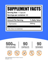 BulkSupplements.com L-Carnosine Capsules - Carnosine Supplement, Antioxidants Supplement, Carnosine 500mg - Gluten Free, 1 Capsule per Serving, 90 Capsules (Pack of 1)