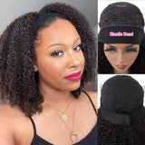 ISEE Hair Afro Kinky Curly Headband Wig Human Hair 180% Density Afro Wigs for Black Women Natural Curls 10A Glueless Human Hair Wigs (18 Inch)