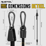 Rugtol Adjustable Bungee Cords with Hooks, 6 Pack Heavy Duty Outdoor Carabiner Bungee Cord, Black Super Elastic Bungee Straps Easily Adjust from 7" to 48", Great for Cargo, Camping, Bike Racks, Tents