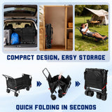 LEVELEVE Heavy Duty Folding Wagon - 2-in-1 Collapsible Cart, 650lb Capacity, All-Terrain Wheels w/Brakes & Side Pockets