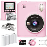Instant Print Camera for Kids, 1080P Instant Digital Print Cameras for Toddler, Portable Toy for 4 5 6 7 8 9 10 Year Old Girl, Christmas Birthday Gifts for Girls Boys with SD Card Pink