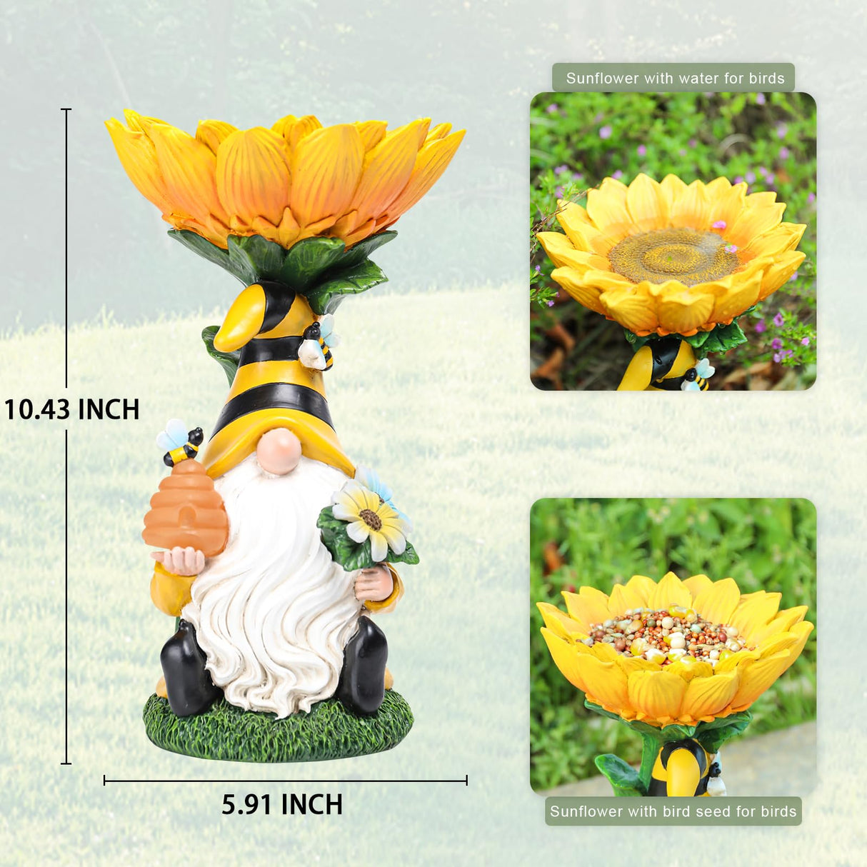 MUMTOP Garden Gnome BirdBath for Outdoor, Bird Baths Bowl Solar LED Light