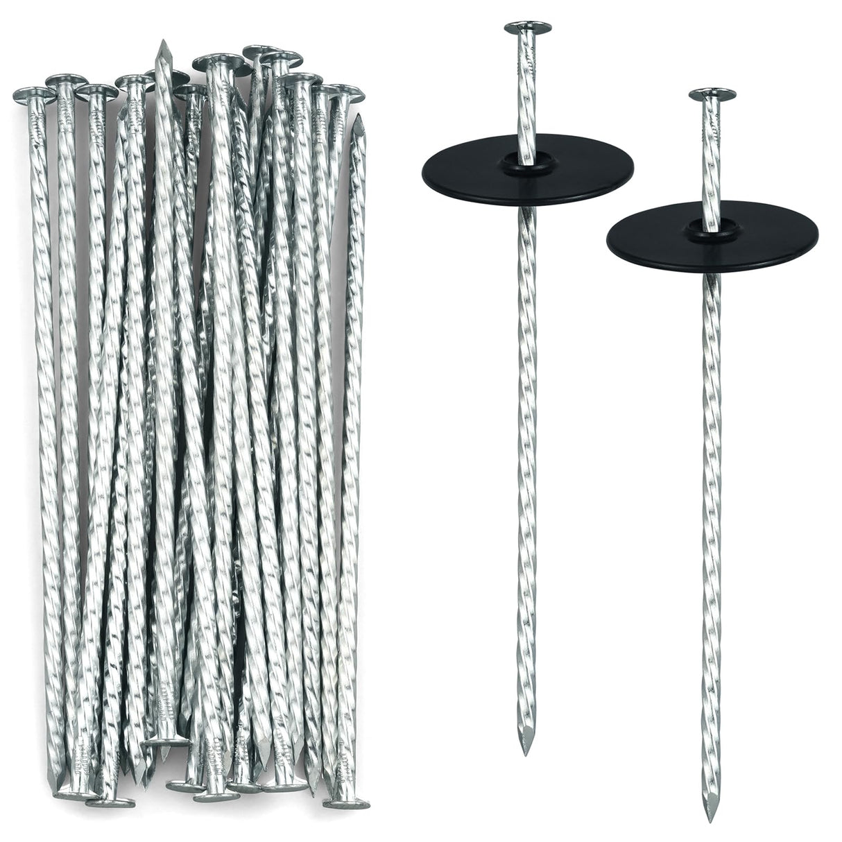 EISENSP 8 Inch Heavy Duty Landscape Stakes with Gasket Caps - 200 Sets Galvanized Spiral Garden Spikes Kit for Securing Weed Barrier Fabric, Artificial Turf, Tent and More