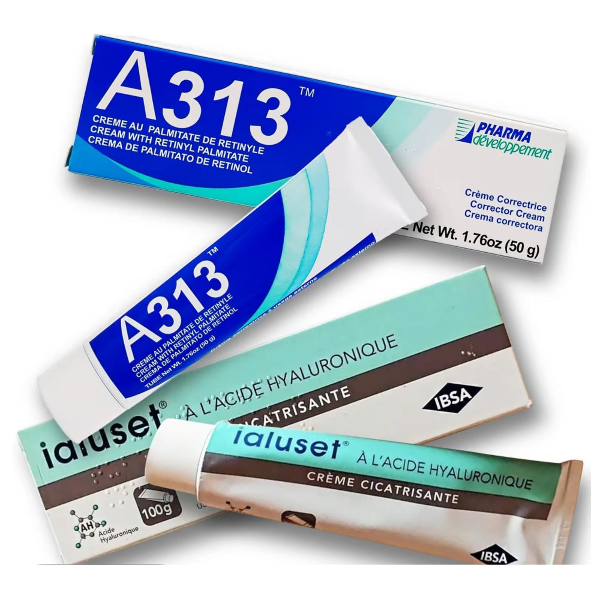 A313 Retinol Cream + Ialuset Hyaluronic Acid Cream Bundle – French Pharmacy Anti-Aging Skincare Duo for Wrinkles, Hydration, Collagen Support, Acne, and Radiant Skin – Vitamin A & HA Night Cream Set