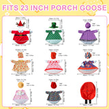 8 Set Holiday Porch Goose Outfits, All Seasons Bundle for Valentine St. Patrick Easter Summer 4th of July Fall Halloween Christmas - 23" Porch Goose Statue Patio Yard Decor