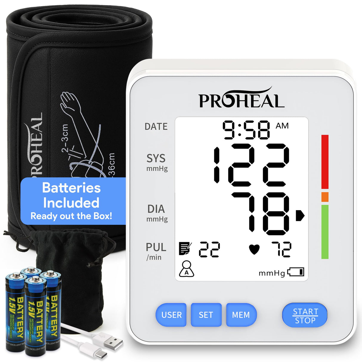 Blood Pressure Monitor for Home Use with Large Upper Arm Cuff - Automatic Talking Pulse and BP Machine with 240 Memory Recalls for 3 Users - Carrying Bag and Batteries Included, Backlit Digital LCD