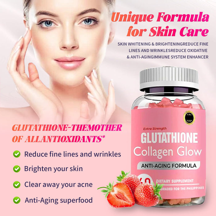 Fyins Glutathione Collagen Glow Gummies, Glutathione Collagen Gummies for Women, Glow Beauty Collagen Gummies for Dark Spot, Korean Organic Collagen Gummies for Skin Care Anti-Aging (5 bottles)