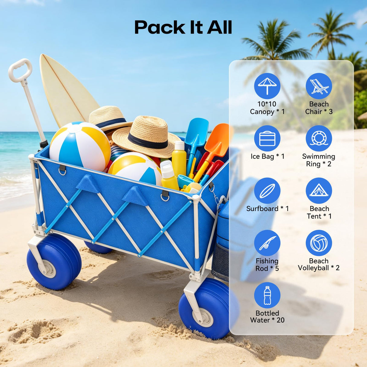 VELUVIA Beach Wagon with 10.5" Big Balloon Wheels for Sand