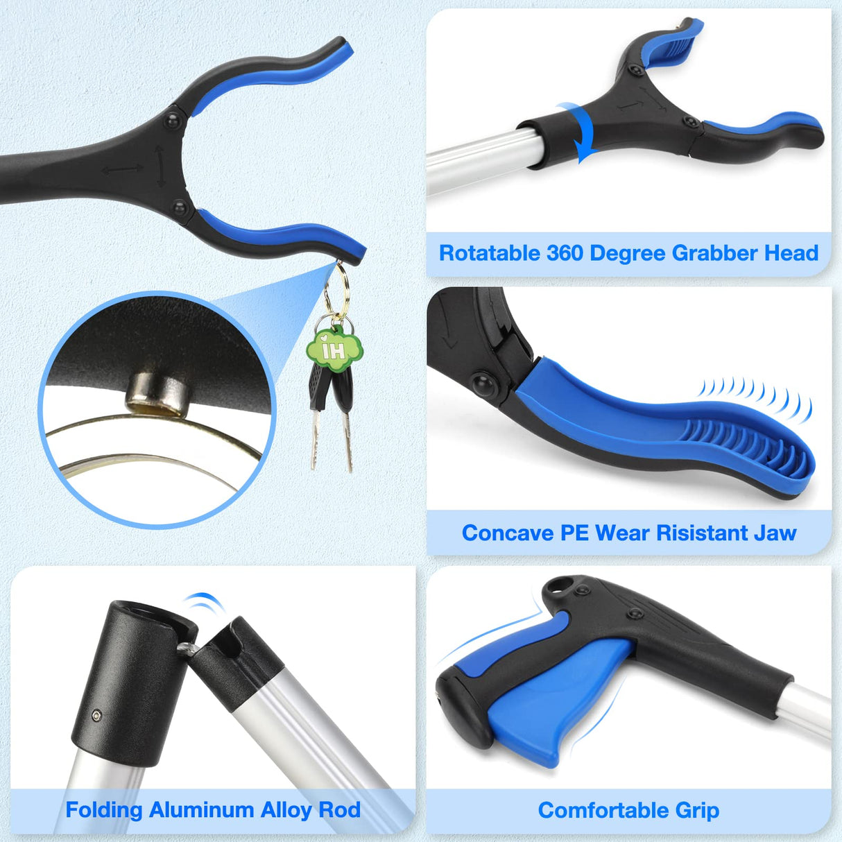 2-Pack Grabber Tool, 32" Long Reacher Grabber Pickup Tool with Magnetic Tip, Trash Picker for Elderly Grab It Reaching Tool, Garbage Picker Upper, Litter Pick Up Grab, Claw Grabber Stick