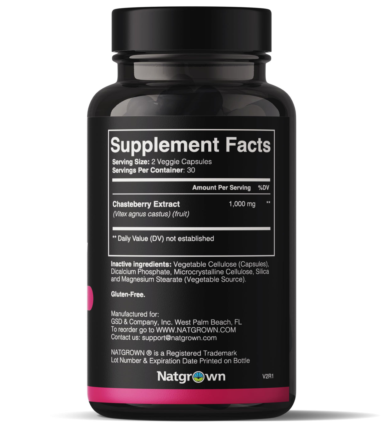 Natgrown Vitex Chasteberry Supplement for Women 1,000 mg - Agnus Castus Chaste Tree Vitex Berry Fruit Extract Capsules - 60 Ct