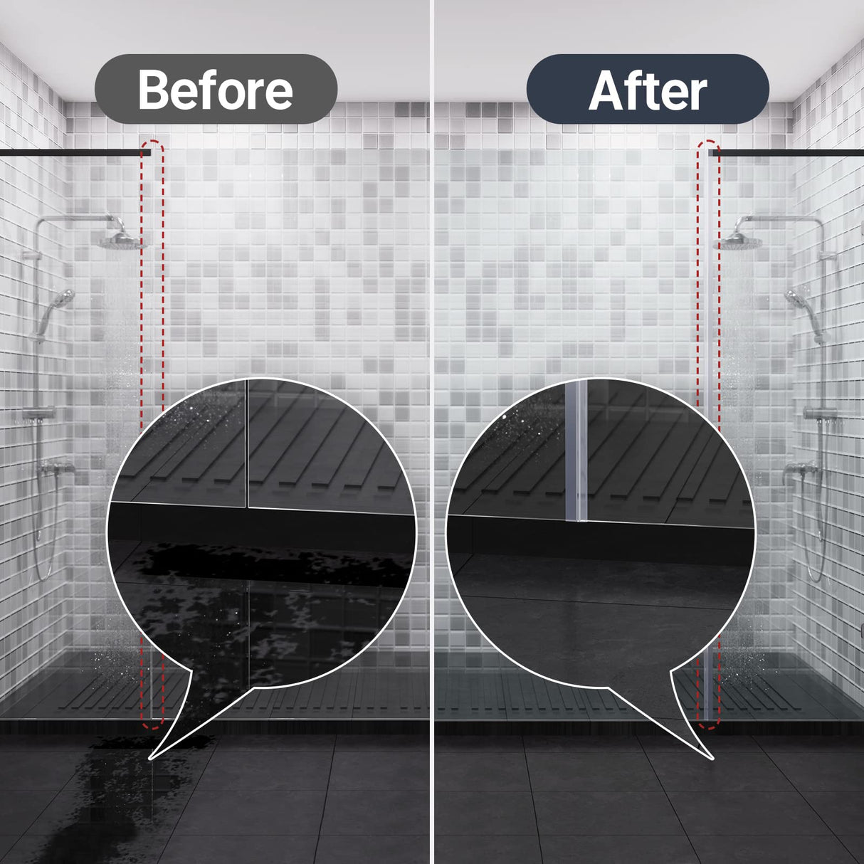 AmazerBath 5 PCS Shower Door Side Seal Strip for 3/8 Inch Glass - 15.75 Inches x 5, 5 Sections Segmented Shower Installation Kit, Frameless Glass Door Seal Strip