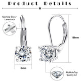 Milacolato 925 Sterling Silver Leverback Drop Earrings for Women,Round CZ