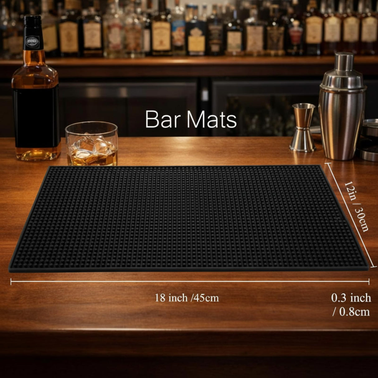 Tioncy 2 Pcs Bar Mat for Countertop 18 x 12 Inch Black Non Slip Look Service Spill Mat for Cocktail Bartending Coffee Station Restaurant Barber Tools Dish Drying Home Bar Pads
