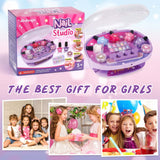 Golray Kids Nail Polish Set for Girls, All-in-One Nail Art Kit - Dryer/ Glitter Powder/ False Nails/ Nail Decals/ Toe Separator/File, Age 3-12 Little Girl Gift Toys