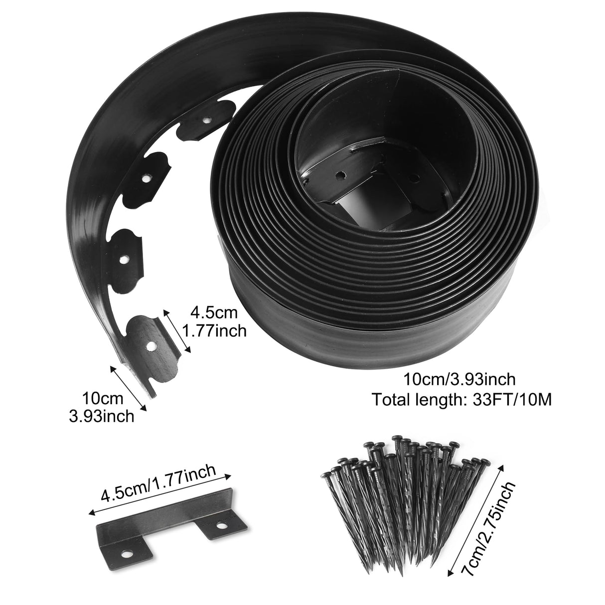 RLINGX Landscape Edging No Dig 4 inch Tall 33FT Garden Edging with 30 Spikes, Landscape Edging Border for Landscaping, Lawn, Flower Beds, Grass and Yard (4inch 33ft)