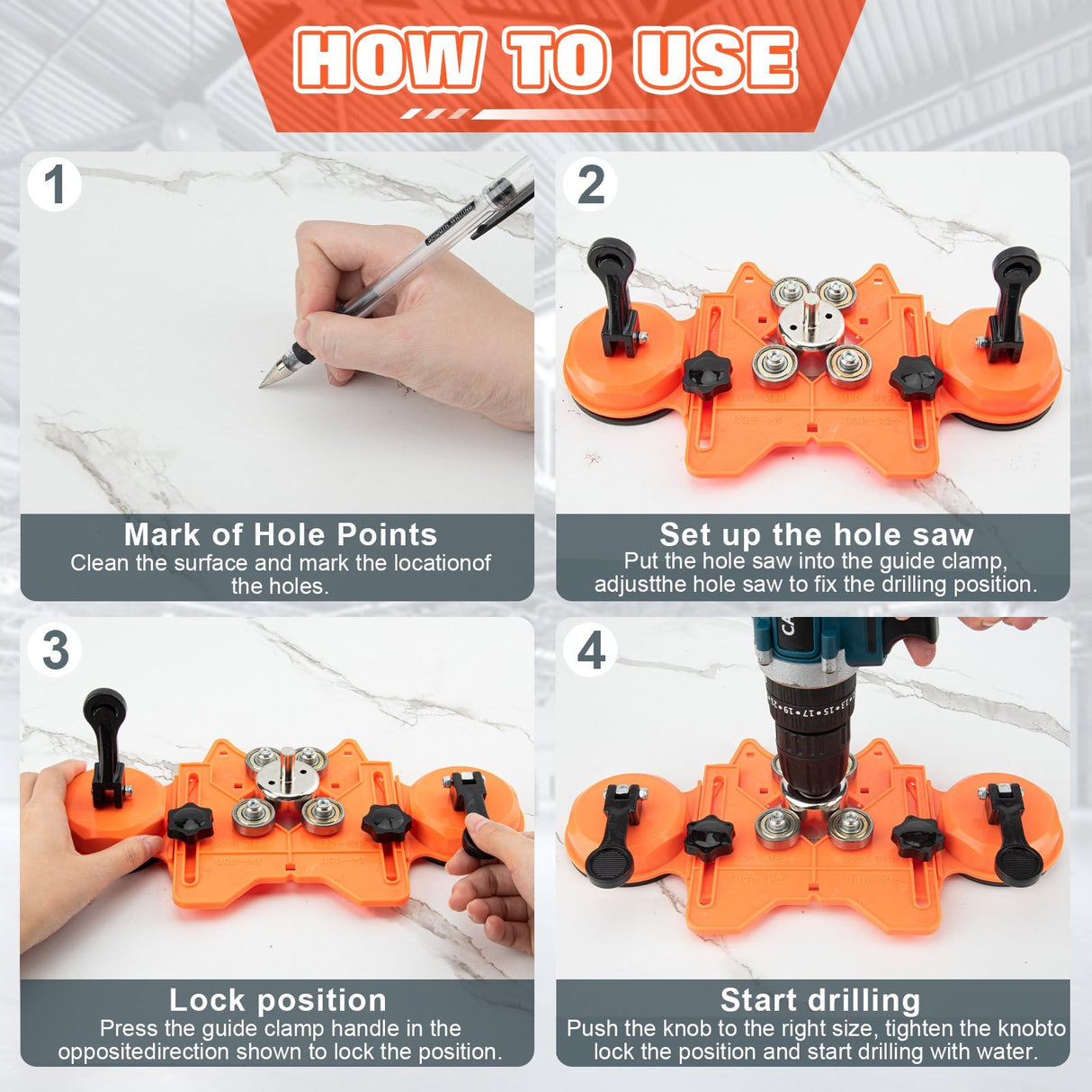 Semderm Diamond Hole Saw Kit, Tile Hole Saw with Double Suction Cups, Diamond Drill Bits for Glass, Porcelain Tile, Ceramic, Grantite, Marble