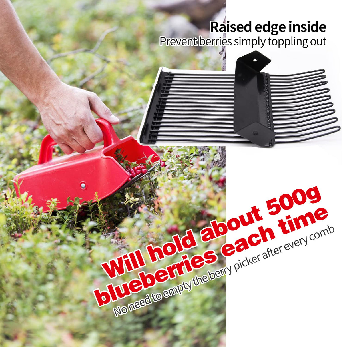 2 Pack Berry Pickers and Rakes with Metallic Comb and Ergonomic Handle