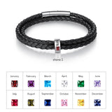 Jewelstruck Fathers Day Custom Bracelet for Men Personalized Leather Bracelets Customized Beads Engraved 1-8 Birthstone Names Jewelry Gifts for Men Husband Christmas Valentines