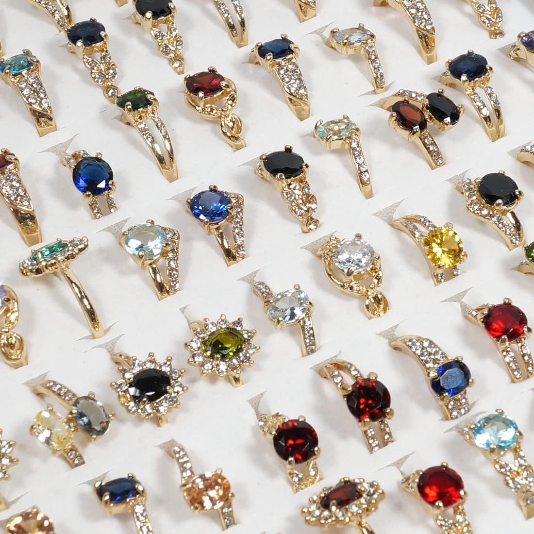 50PCS Fashion Wholesale Lots,Bulk Rings Colorful Rhinestone Ring