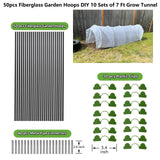Greenhouse Hoops Grow Tunnel, 10 Sets of 7FT Garden Hoops for Raised Beds, Rust-Proof Fiberglass Frame for Garden Netting, Greenhouse Kit, Plant Shade Cloth, Plant Row Cover, 50 pcs